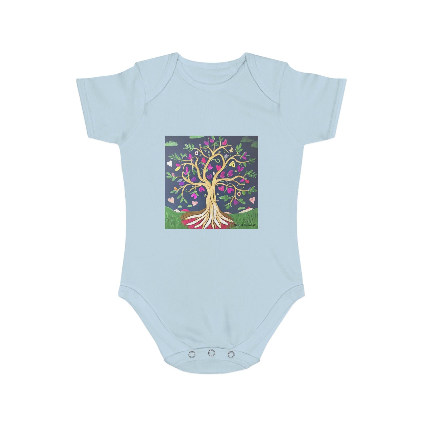 Organic Short Sleeve Baby Onesie, Bodysuit in Pale Blue, Pale Pink, White, Black, Royal Blue, and Navy