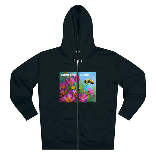 Men's Cultivator Zip Hoodie with Honey Bee and Flowers Eco Print & Save the Bees