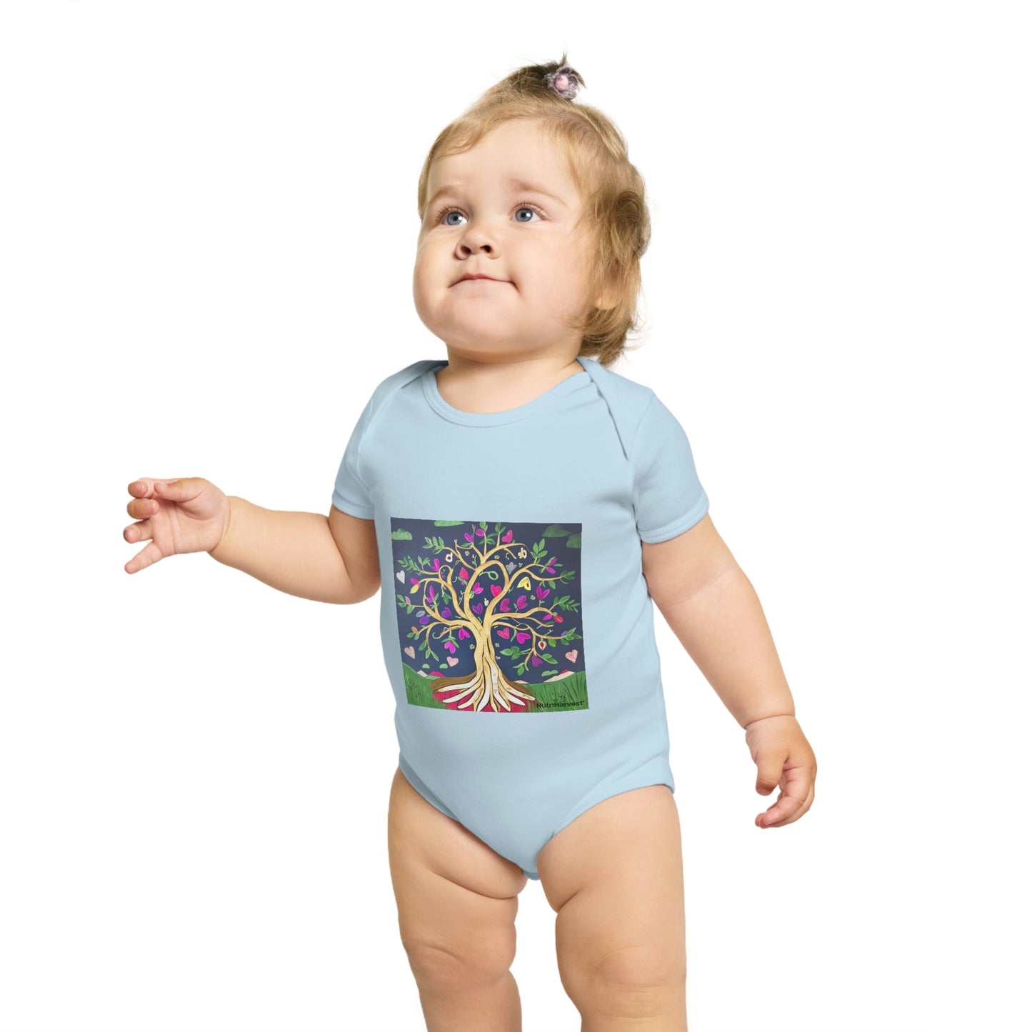 Organic Short Sleeve Baby Onesie, Bodysuit in Pale Blue, Pale Pink, White, Black, Royal Blue, and Navy