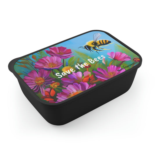 PLA Bento Lunch Box with Band and Utensils Save the Bees NutriHarvest®