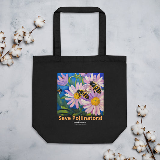 Eco Tote Bag | Save Pollinators | Bees and Flower Art