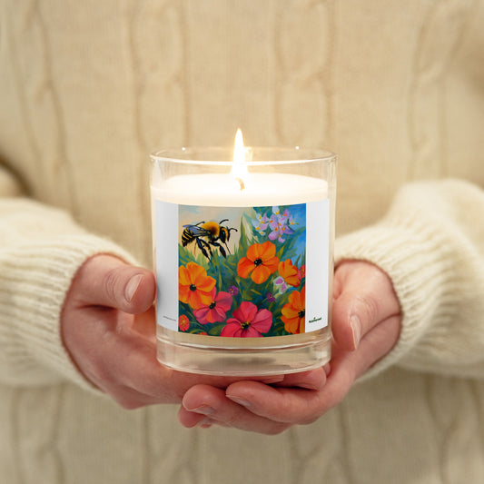 Glass Jar Soy Wax Candle | Flowers with Bee Art