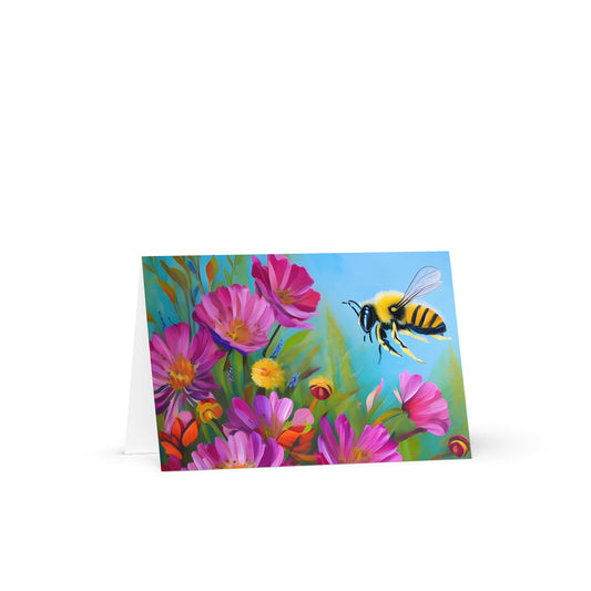 Greeting card with flowers and bee art