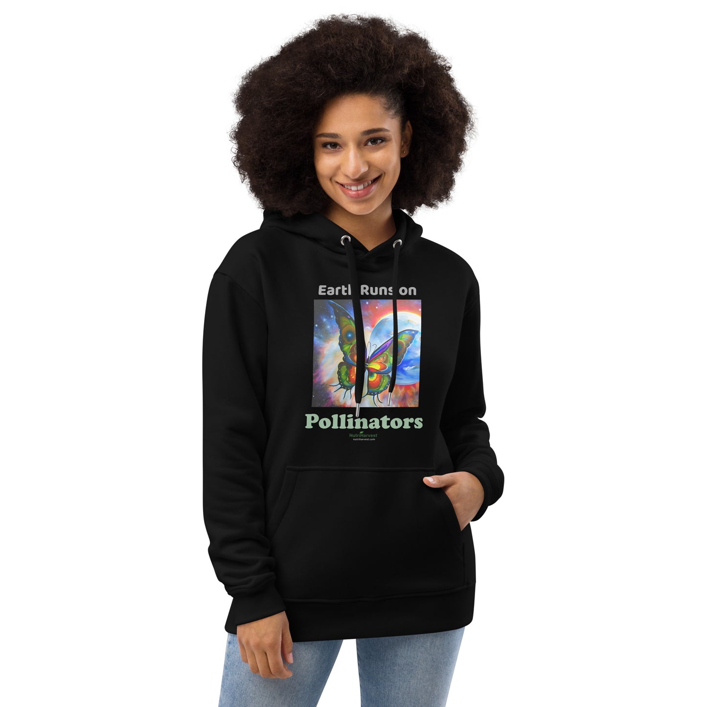 Premium Eco Hoodie with Earth Friendly Print - Earth Runs on Pollinators