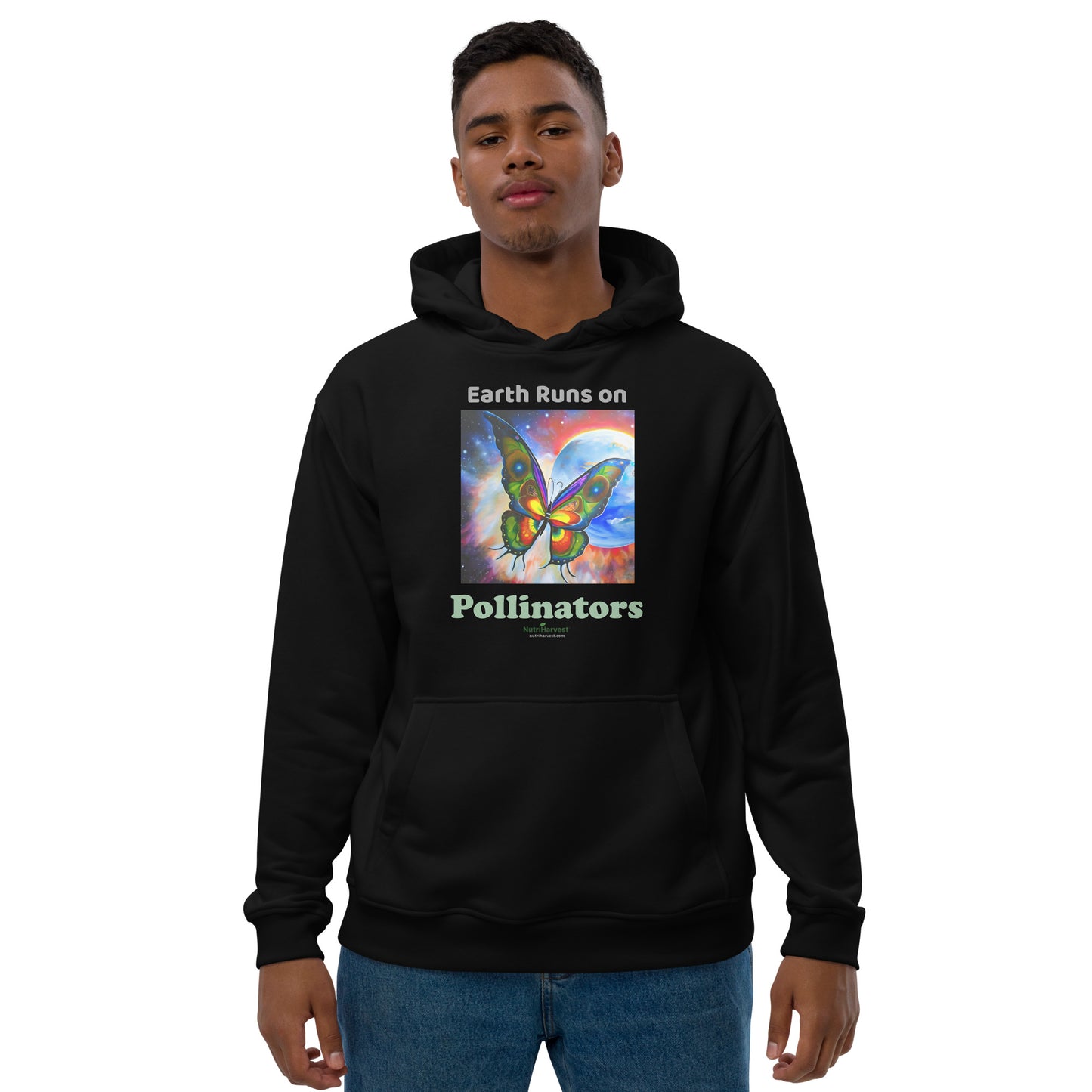 Premium Eco Hoodie with Earth Friendly Print - Earth Runs on Pollinators