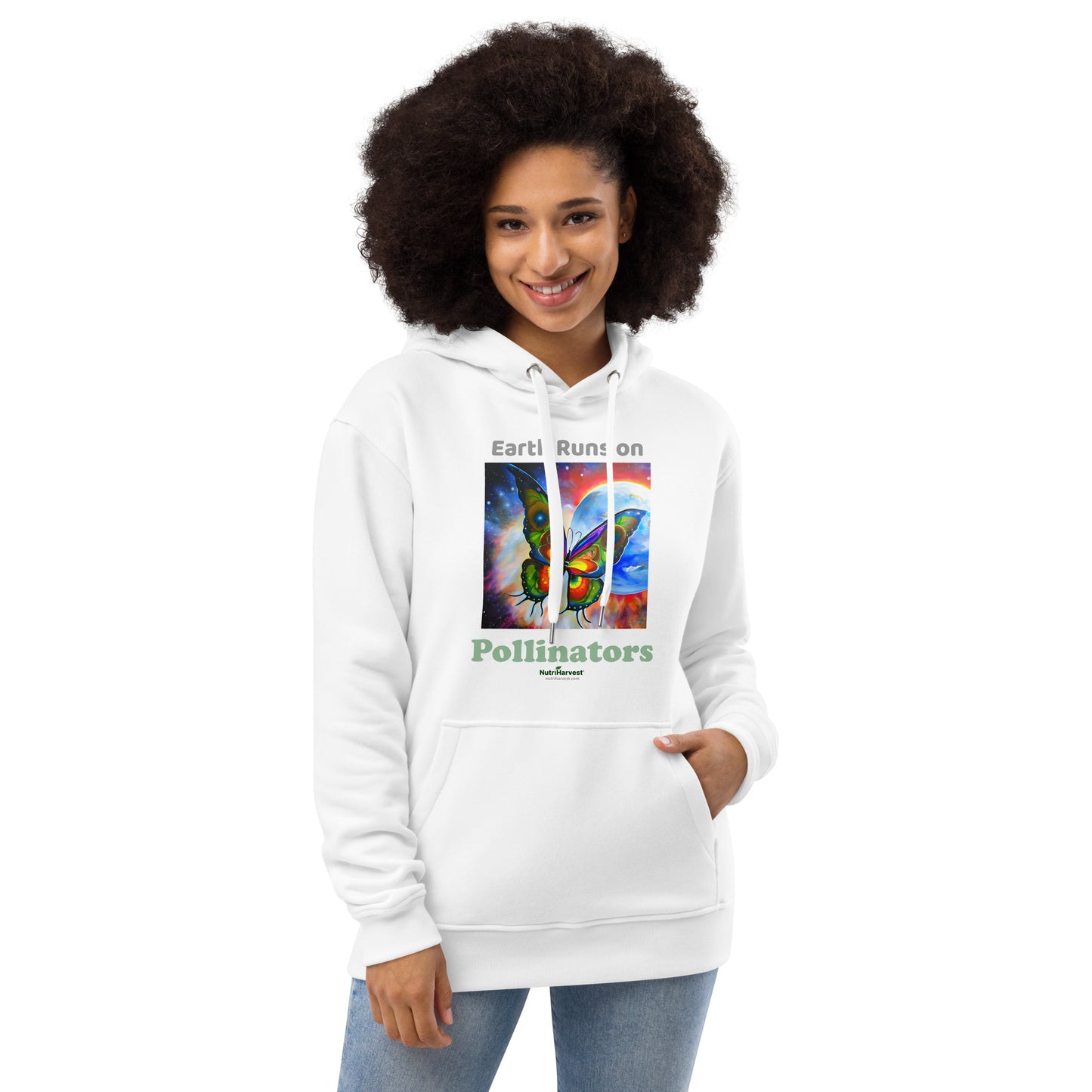 Premium Eco Hoodie with Earth Friendly Print - Earth Runs on Pollinators