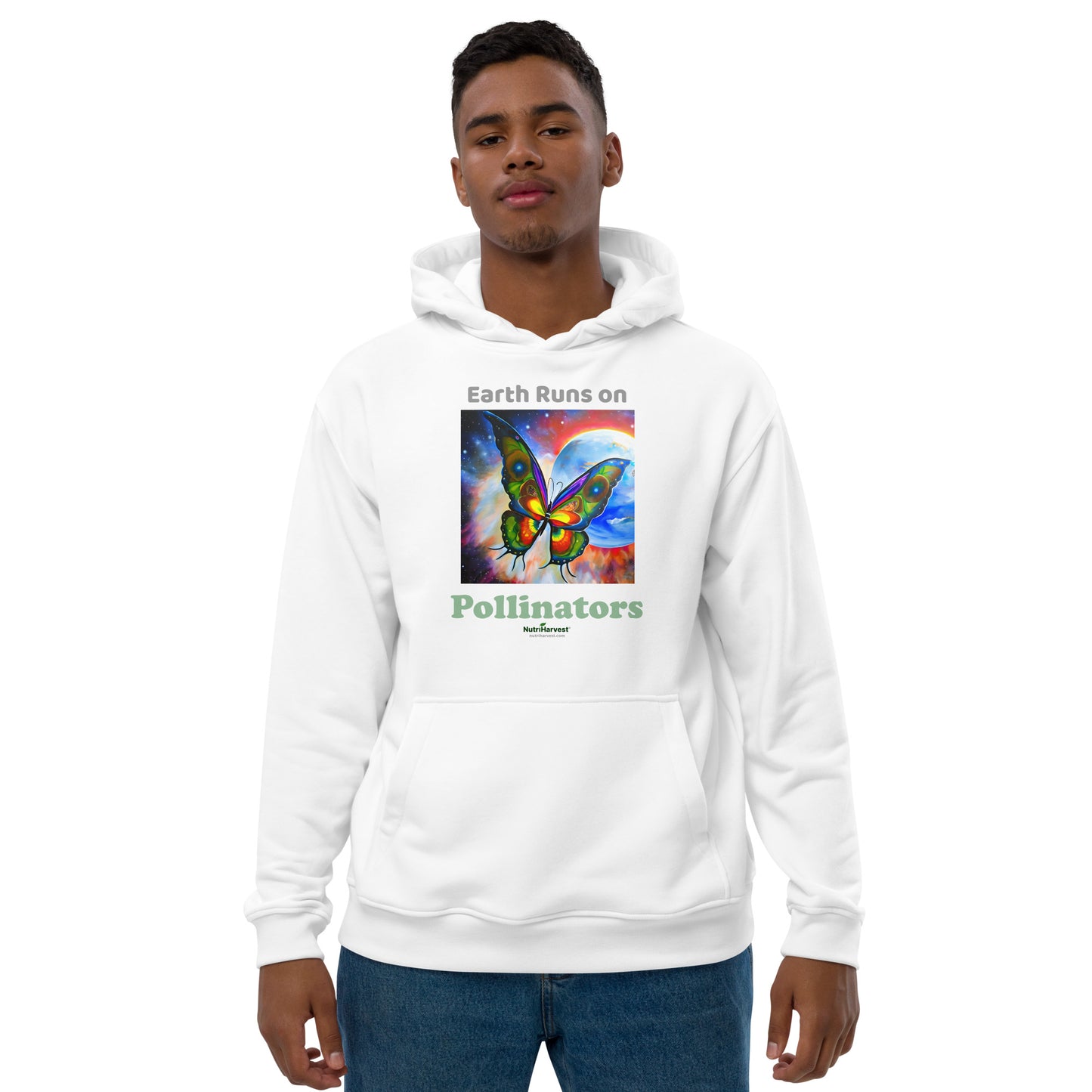 Premium Eco Hoodie with Earth Friendly Print - Earth Runs on Pollinators