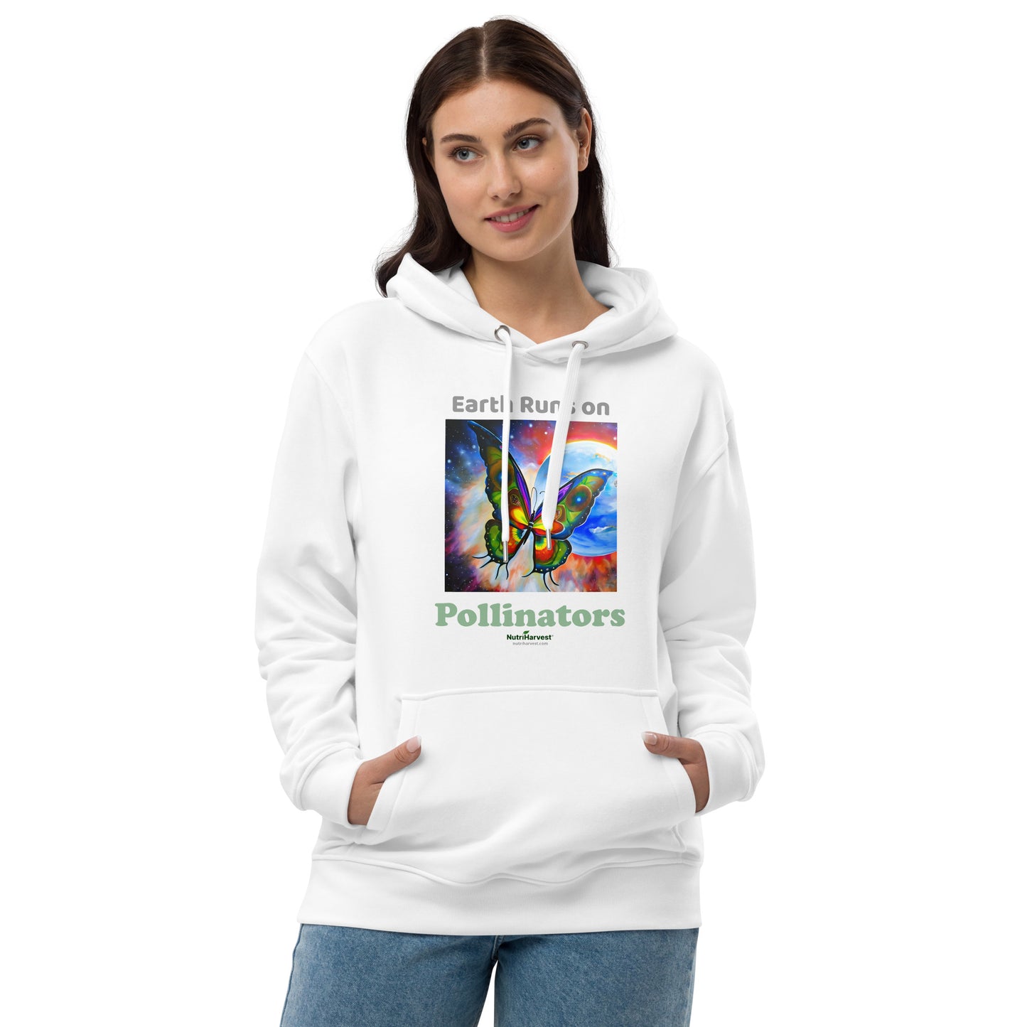 Premium Eco Hoodie with Earth Friendly Print - Earth Runs on Pollinators
